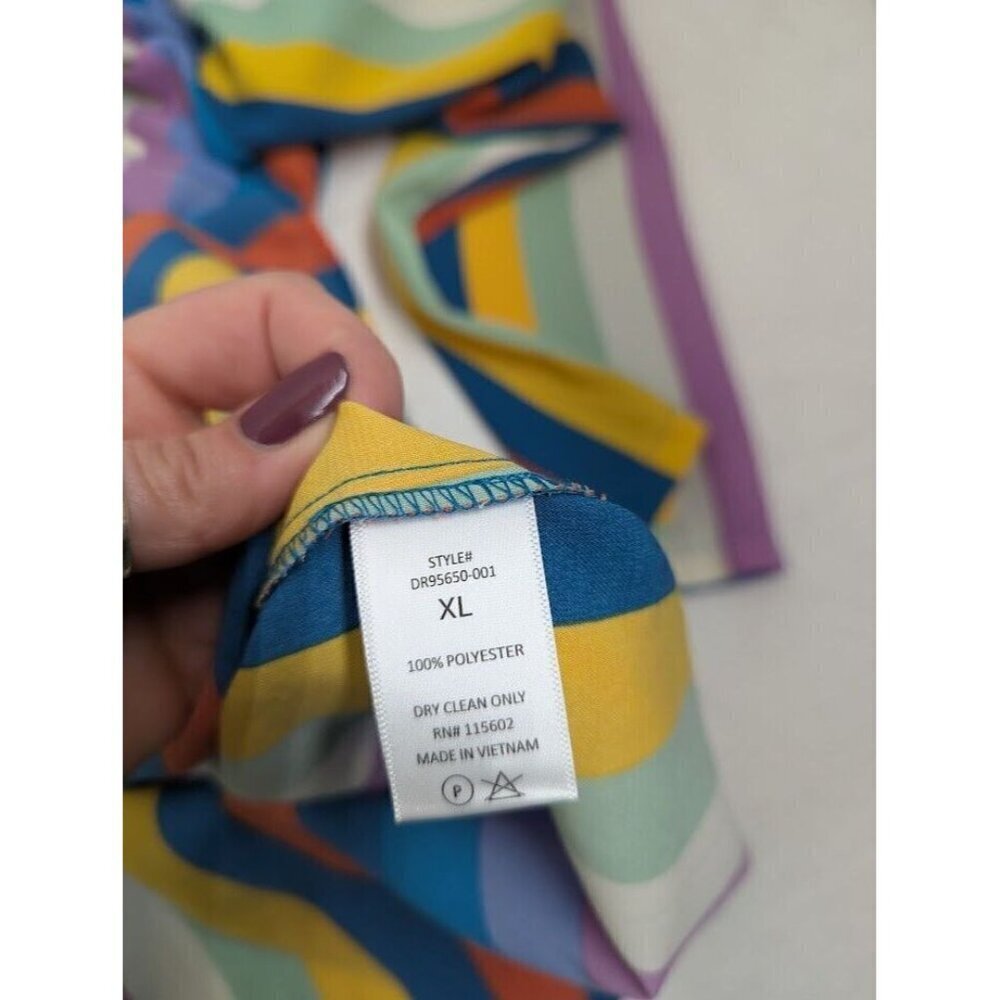 All in Favor women's size XL colorful striped mini dress, long sleeve, v neck C7 - Picture 8 of 12